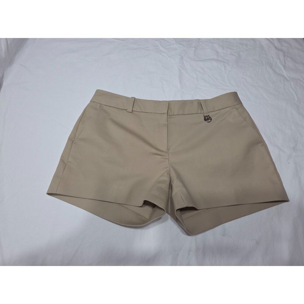 Michael Kors Khaki Flat Front Chino Shorts Women's Size 6 Logo Charm